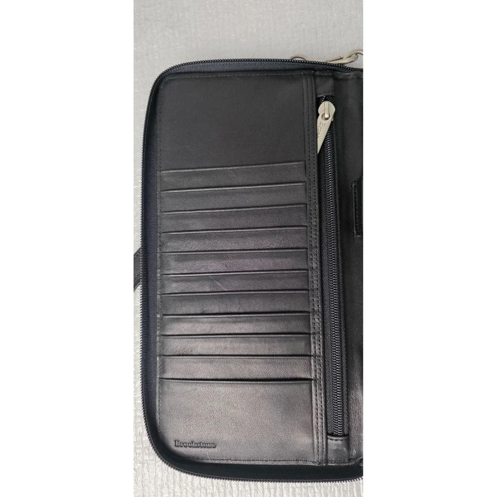 Brookstone Travel Wallet Soft Black Nappa Leather For Passport Air Tickets Cards